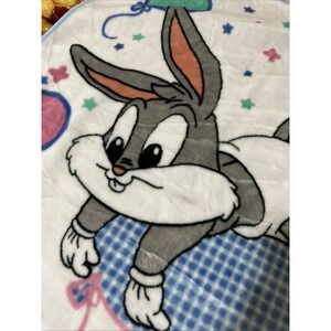 Vtg 2000s Y2K Baby Looney Tunes Baby Blanket Crib Plush Bugs Bunny Balloon